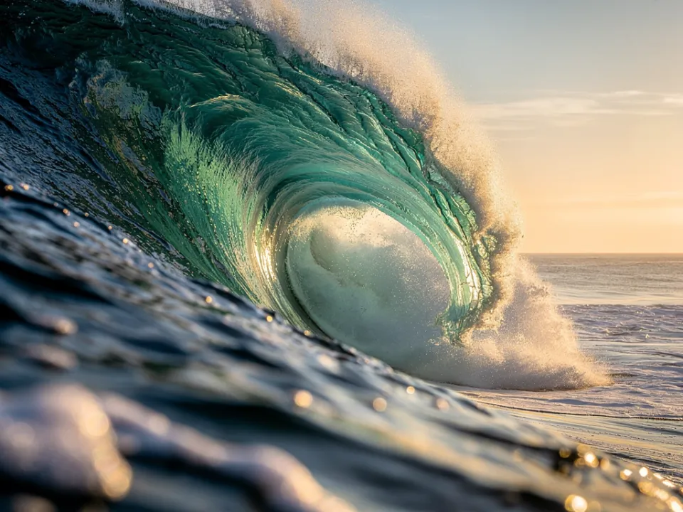 A sunlit ocean wave, an example of creative media